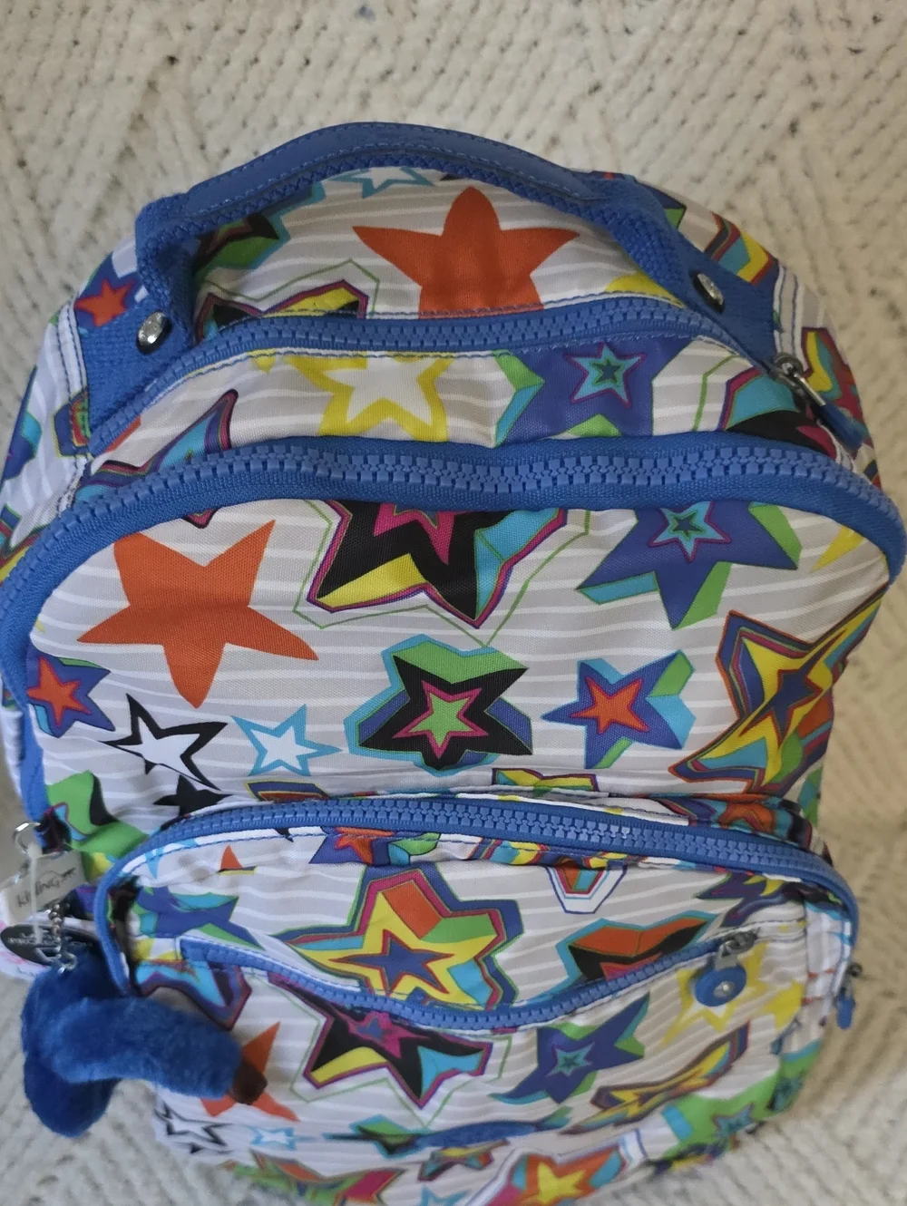 Kipling Multicolor Star Print Kids Backpack with Blue Accents